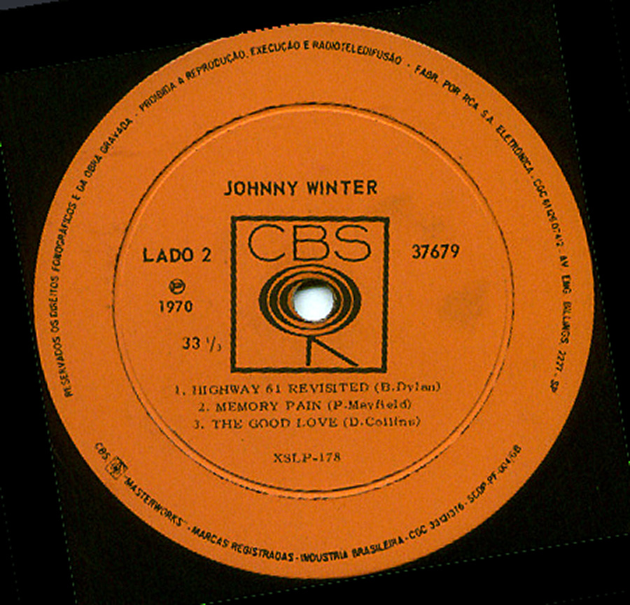 Side Two Close up of record's label JOHNNY WINTER - Second Winter